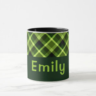 Caneca Elegante Xadrez verde de ervilha Monograma 11 oz M