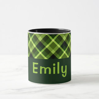 Caneca Elegante Xadrez verde de ervilha Monograma 11 oz M