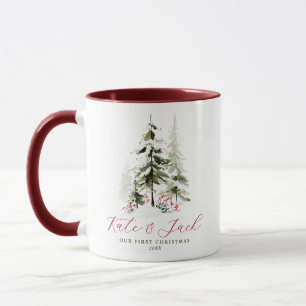 Caneca Elegantes Árvores de Pinheiro em Aquarela Nosso Pr