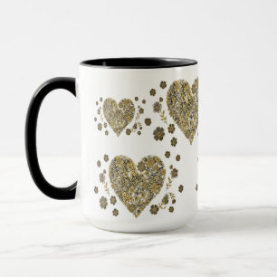 Caneca Elegantes Corações Dourados e Florais – Pre