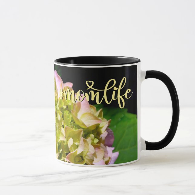 Caneca Elegantes flores amarelas e rosas de Hortênsias (Direita)