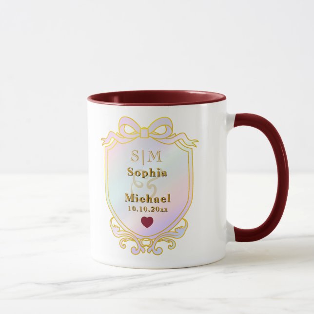 Caneca Elegantes Monogramas de Iniciales de Ouro para Cas (Direita)