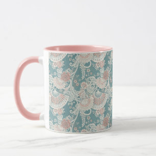 Caneca Elegantes Ventoinhas Vitorianas Florais Renda Desi