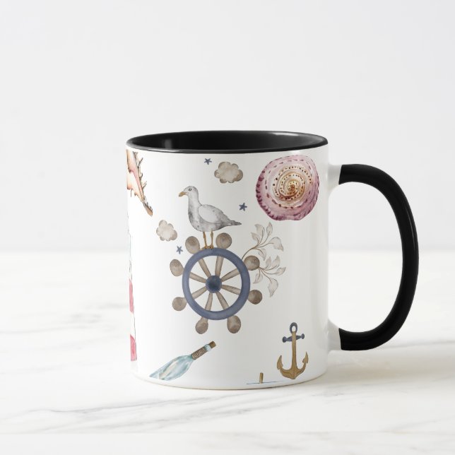 Caneca Elementos Náuticos Aquarela Marinheiro (Direita)
