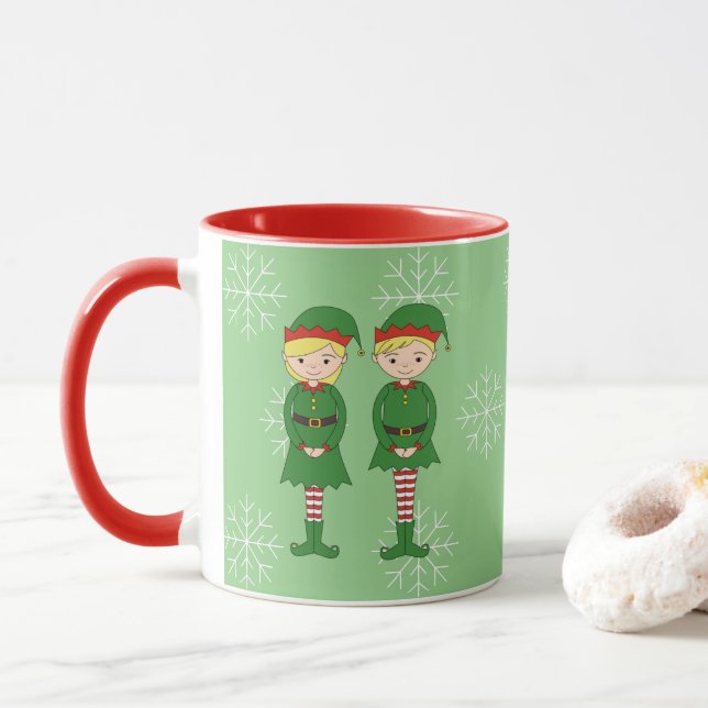 Caneca Elf Filhos de Natal Flocos de Neve Lusima Verde (Com Donut)