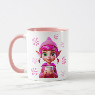 Caneca Elfo rosa e bonito com café ou cacau