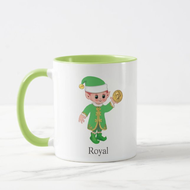 Caneca Elfo Sortudo Moderno com Caligrafia & Monograma (Esquerda)