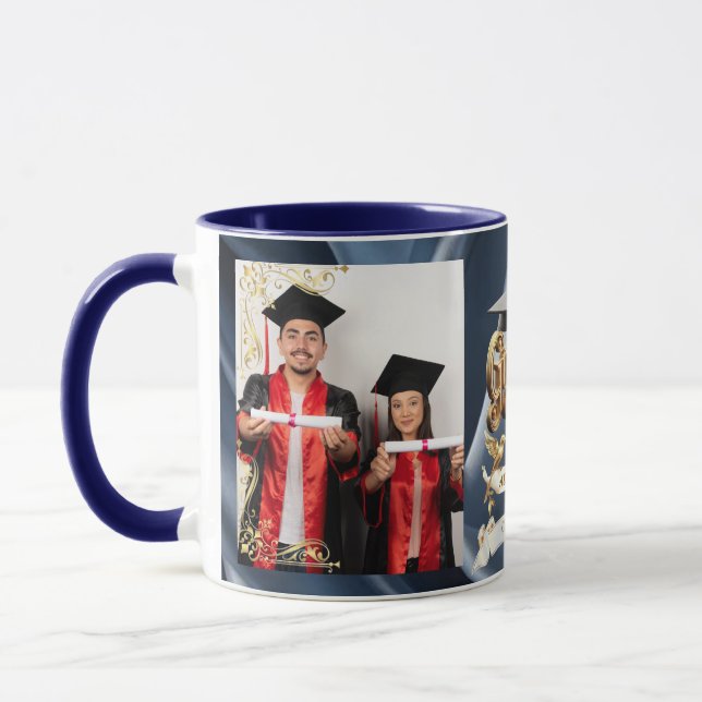 Caneca Elite BLEU-Mármore & Ouro Personalizado de Graduaç (Esquerda)