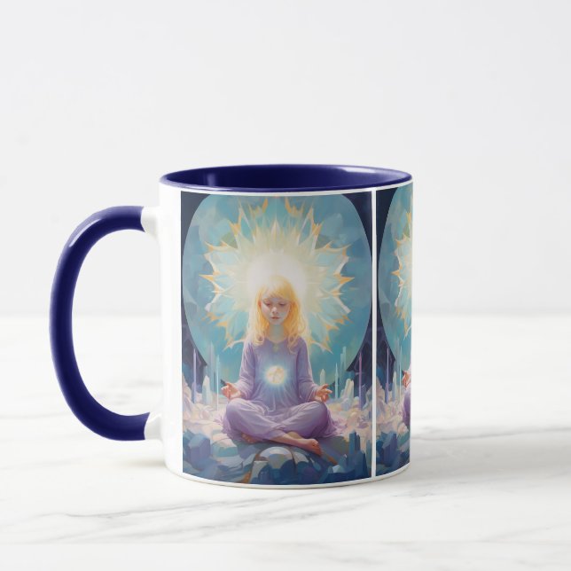 Caneca Em Paz Meditando Yoga Girl Crystals Blue Purple (Esquerda)