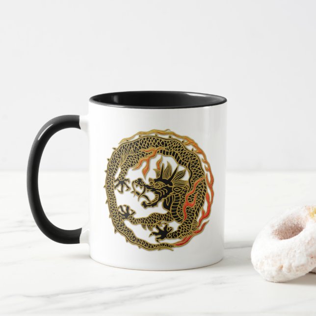 Caneca Emblema de Dragão Chama Dourada (Com Donut)