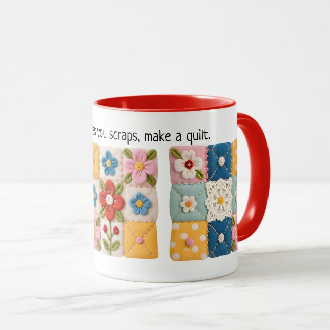 Caneca Embroidered Flowers Patchwork Quilt Mug (Frente Esquerda)