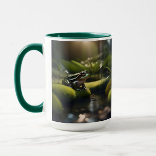 Caneca Emerald Serenity: Um Sapo Verde perto do rio,