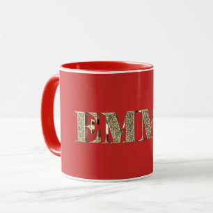 Caneca Emma Elegant Ouro Glitter Look Typoographic Name