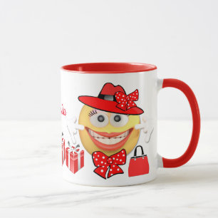 Caneca Emoji Comprando O Sorriso De Texto Personalizado P