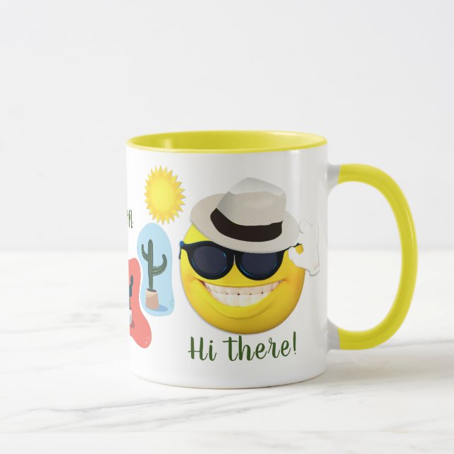 Caneca Emoji Personalizado Vestindo Sun Hat com Cactos (Direita)