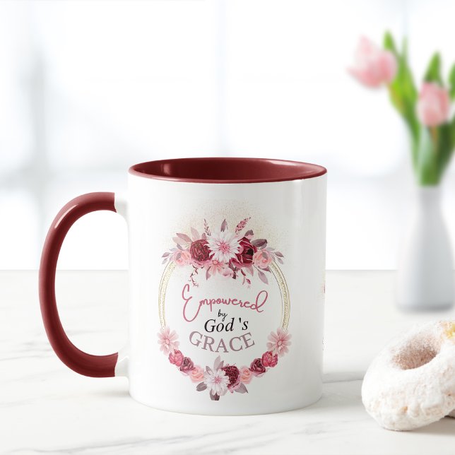 Caneca Empoderado pela Terra Dourada Floral Rosa de Graça (Criador carregado)