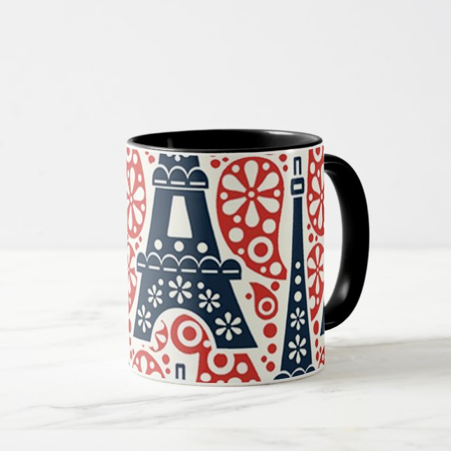 Caneca Enamel Paris Folk Floral Combo (Frente Esquerda)