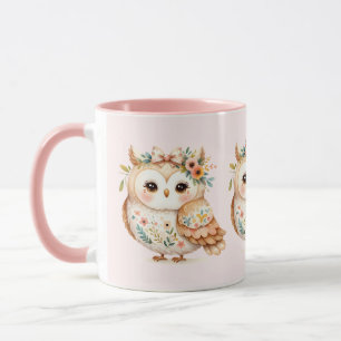 Caneca Encanto de Coruja Boho Cottagecore Floral Farmcore
