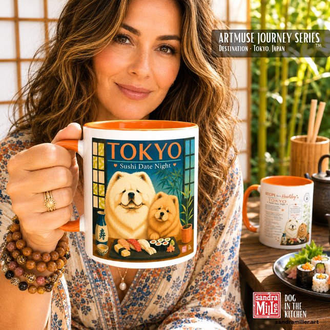 Caneca ENCONTRO DE SUSHI EM TOKYO À NOITE  Art Muse  -Cho (Criador carregado)