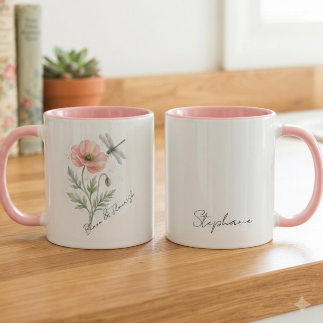 Caneca Encorajamento de Jardim de Prado Inspirador (Whimsical dragonfly and floral meadow design perfect for a thoughtful birthday gift or daily uplift.)