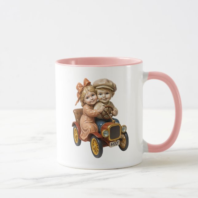Caneca Enfants rétro en voiture ancienne. (Direita)