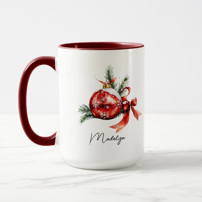 Caneca Enfeite de Natal aquarela com letra simples (Esquerda)
