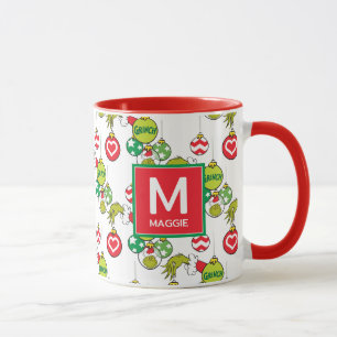 Caneca Enfeite Grinch Adicione seu Nome & Inicial