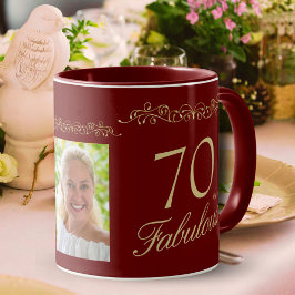 Caneca Enfeite Vermelho 70 e Fabuloso Aniversário de 70 a