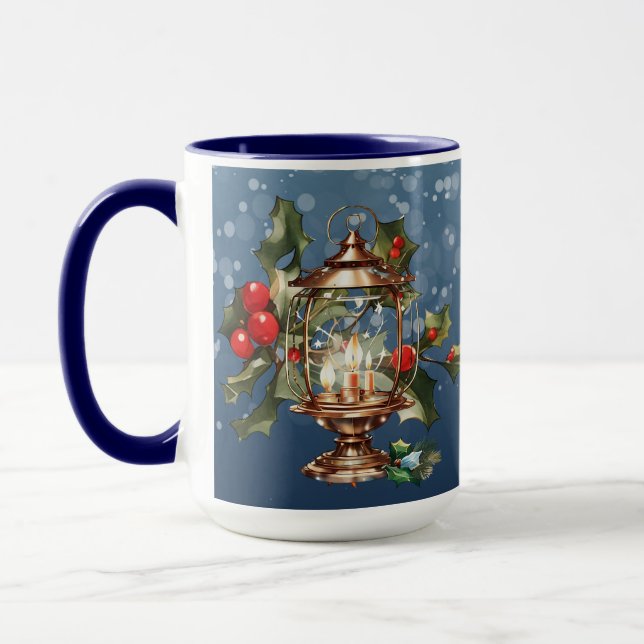 Caneca Enfeites de natal de cerâmica azul (Esquerda)