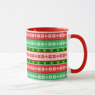 CANECA ENFEITES DE NATAL DESIGN VERDE BRANCA VERMELHA