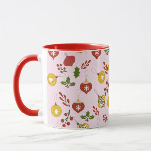 Caneca Enfeites de Natal Folhagens Festivas Rosa