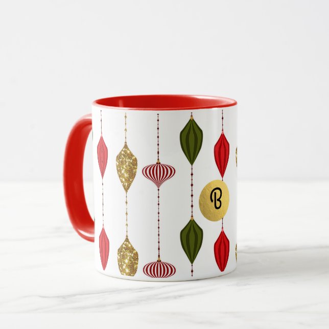 Caneca Enfeites de Natal Glam Vintage Moderno (Frente Esquerda)