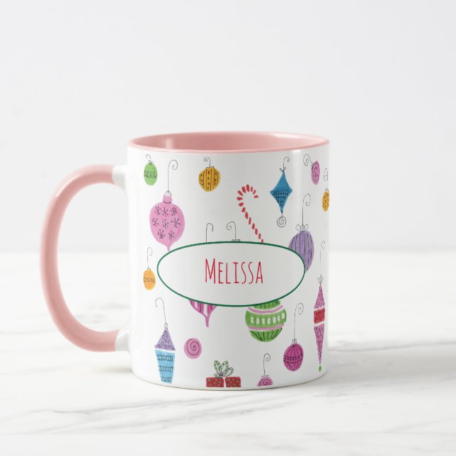 Caneca Enfeites de natal Retro Cute Personalizados Mug (Esquerda)