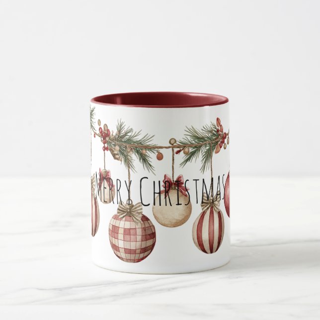 Caneca Enfeites de Natal Vermelho Creme (Centro)