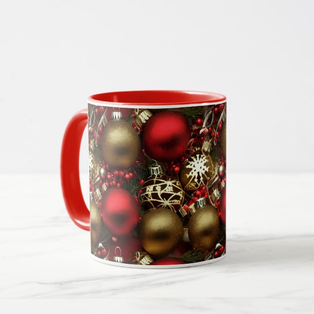 Caneca Enfeites de natal vermelhos de chocolate castanho  (Frente Esquerda)