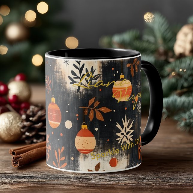 Caneca Enfeites rústicos de Natal com laranja e dourado (Criador carregado)