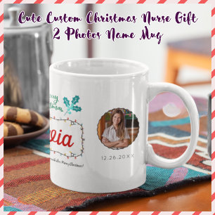 Caneca Enfermeira de Natal Personalizada e Bonita Nome do