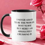 Caneca Enfermeira Engraçada Que Nunca Pedi Para Ser A Mel<br><div class="desc">Engraçada caneca de café dizendo "Eu nunca pedi para ser a melhor enfermeira do mundo, mas aqui estou eu a esmagá-la." Enfermeira de Ideia Única Engraçada para a melhor Enfermeira, perfeita para qualquer aniversário, Natal, celebração ou simplesmente porque você tem que dizer a seu amado o quanto você se importa....</div>