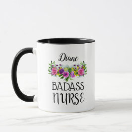 Caneca Enfermeira Floral Badass Nome Personalizado