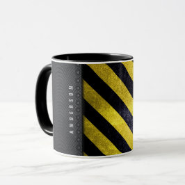 Caneca Engenheiro de Construção Listras de Perigo Amarelo