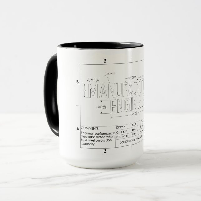 Caneca Engenheiro de fabricação com presentes na mug (Frente Esquerda)