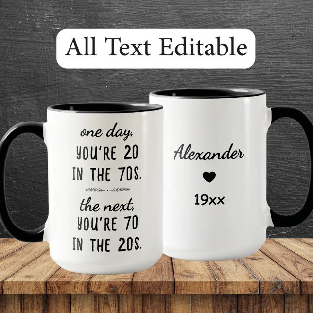 Caneca Engraçada de Aniversário de 70 Anos – Prese (Criador carregado)