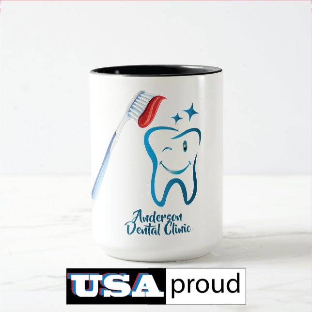 Caneca Engraçada Dentista Escova 🦷 Na moda Azul (Criador carregado)