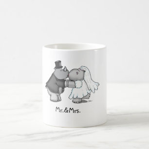 Caneca engraçada do casamento com um hipopótamo e