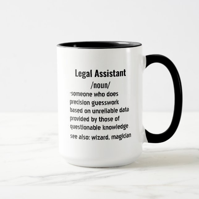 Caneca Engraçado Assistente Jurídico Definição Dúvidas ma (Direita)