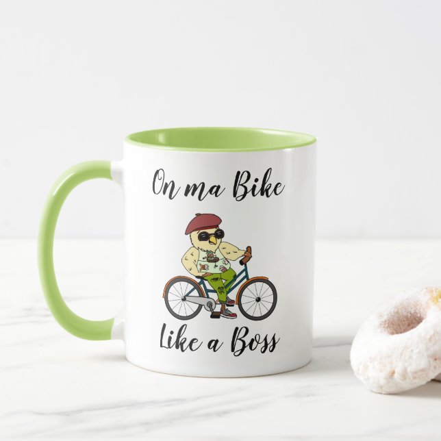 Caneca Engraçado Caça-Ciclismo com Na moda Biker Bird (Com Donut)