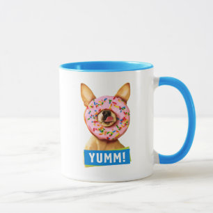 Caneca Engraçado Cachorro Chihuahua com Rosquinha de aspe