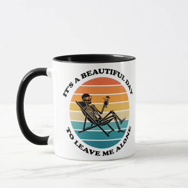 Caneca Engraçado "Deixe-me em Paz" Esqueleto Retro Sarcás (Esquerda)