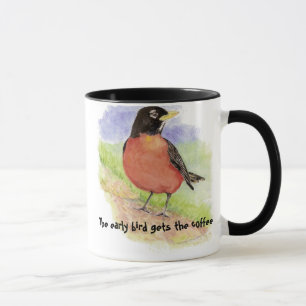 Caneca Engraçado, Early Bird recebe o café Robin