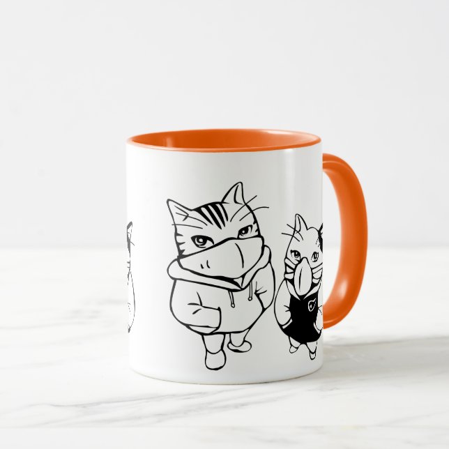 Caneca Engraçado Gato Vestindo Máscara - Felino Jogador (Frente Esquerda)